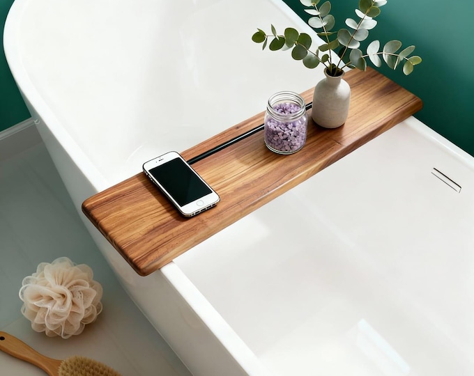 Handcrafted Wooden Bath Caddy Tray – Luxury Bathtub Tray for a Relaxing Spa Experience