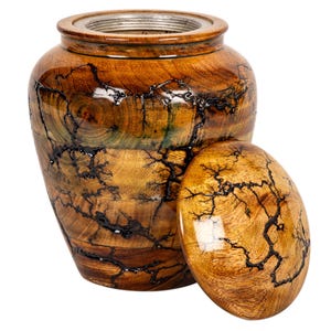 Handmade Mango Wood Cremation Urn Box: Fractal Lichtenberg Finish