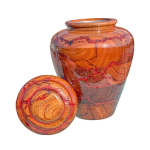 Fractal Burning Rosewood Cremation Urn: Wooden Memorial Box for Ashes