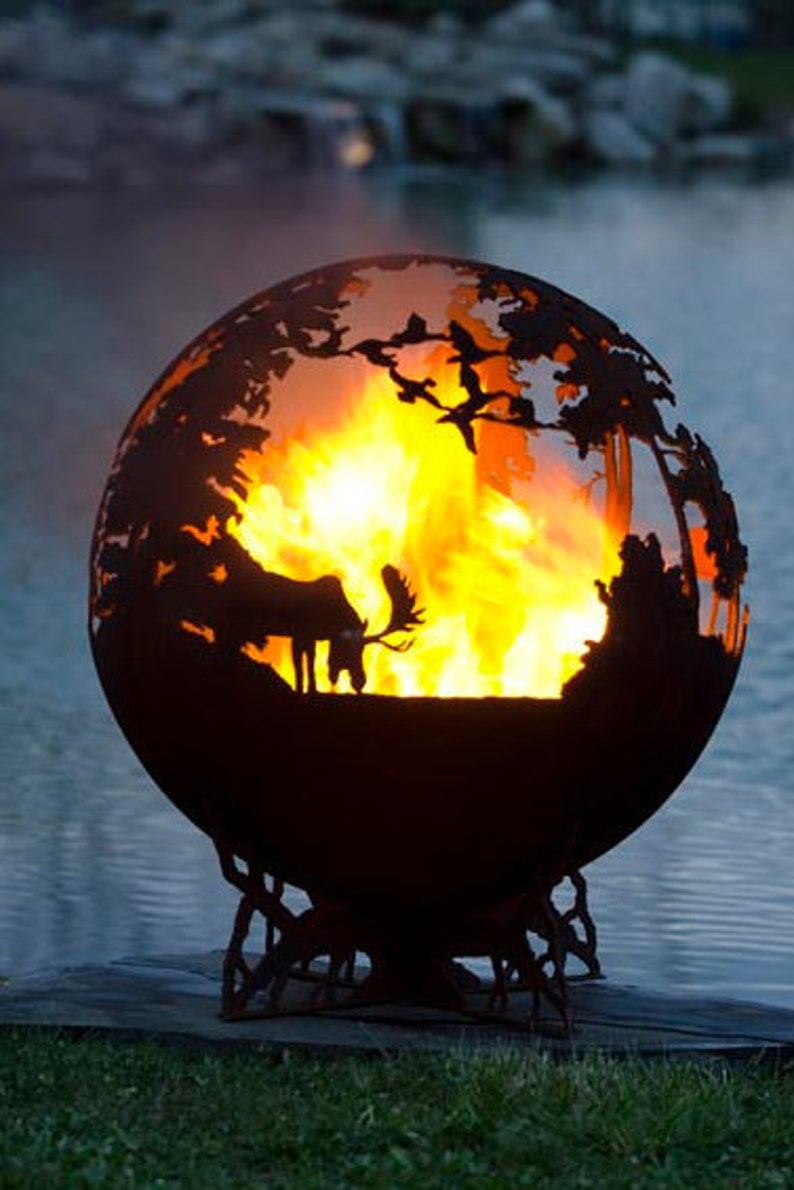 Up North Fire Pit Custom Outdoor Hand Cut Steel Deer Firepit Sphere Custom Made image 2