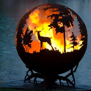 Up North Fire Pit - Custom Outdoor Hand Cut Steel Deer Firepit Sphere - Custom Made
