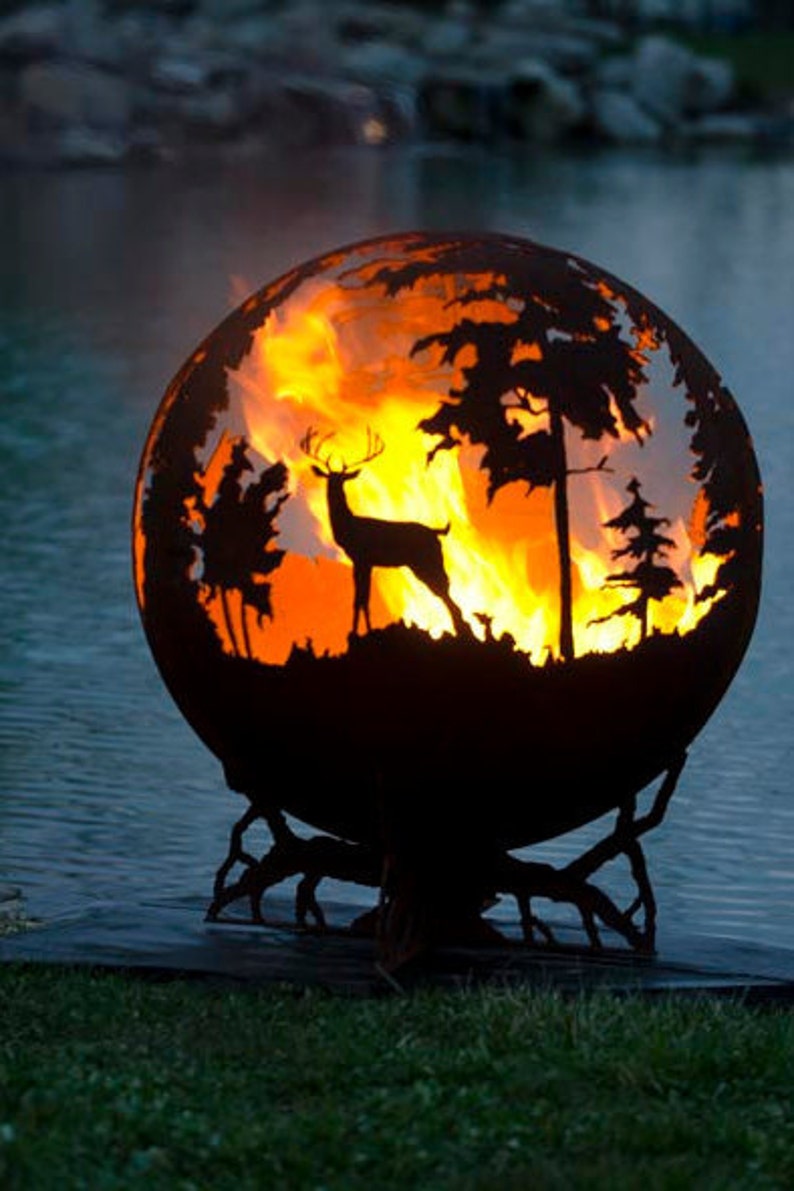 Up North Fire Pit Custom Outdoor Hand Cut Steel Deer Firepit Sphere Custom Made image 1