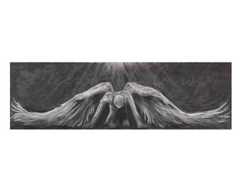 Untitled 3 (Angel) Charcoal-24 X 7.2 Fine Art Giclée Print on Paper