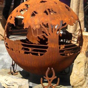 Round Up Ranch Fire Pit Sphere with Flat Steel Base or Horseshoe Base Custom Made image 2