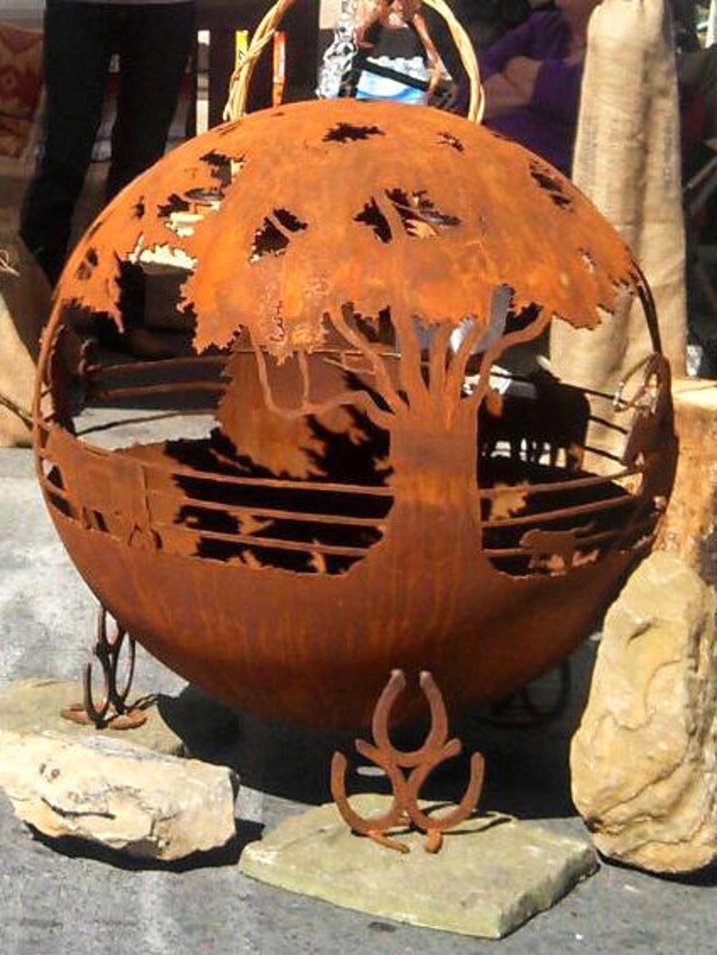 Round Up Ranch Fire Pit Sphere with Flat Steel Base or Horseshoe Base Custom Made image 2