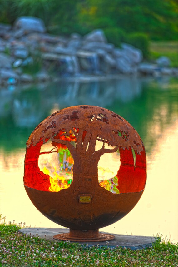 Tree Of Life Fire Pit Sphere Hand Cut Steel Sculptural Etsy