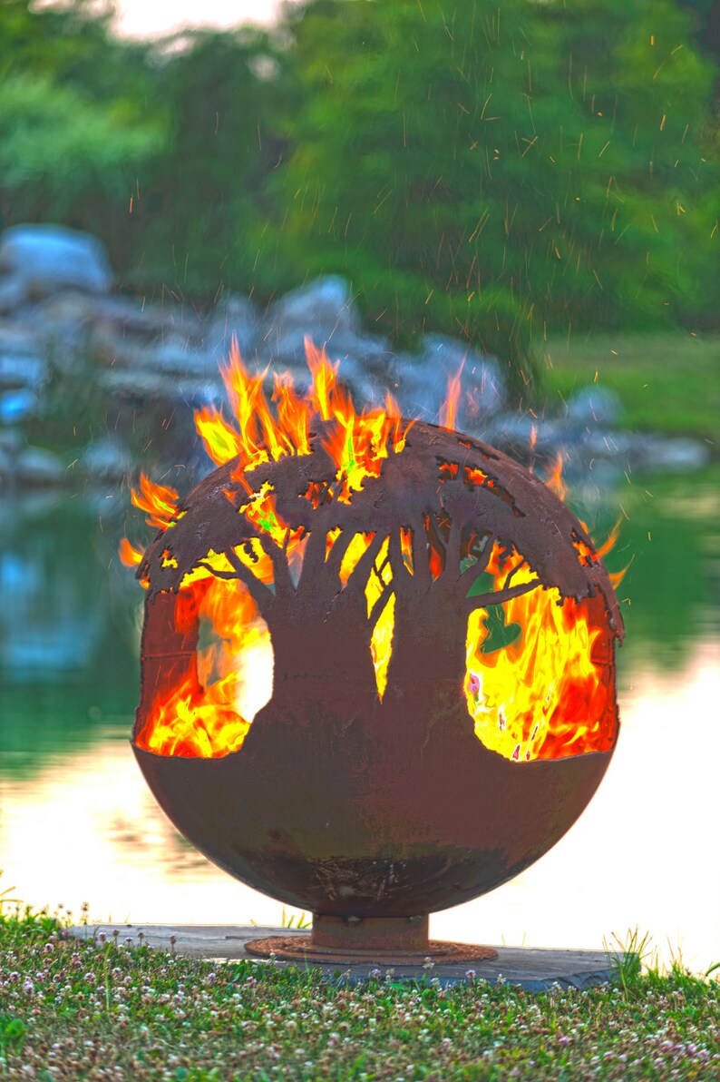 Tree of Life Fire Pit Sphere Hand Cut Steel Sculptural Firepit Custom Made image 2