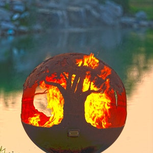 Tree of Life Fire Pit Sphere Hand Cut Steel Sculptural Firepit Custom Made image 3