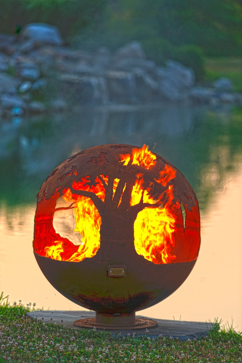 Tree of Life Fire Pit Sphere Hand Cut Steel Sculptural Firepit Custom Made image 3