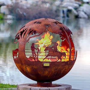 Round Up Ranch Fire Pit Sphere with Flat Steel Base or Horseshoe Base Custom Made image 1