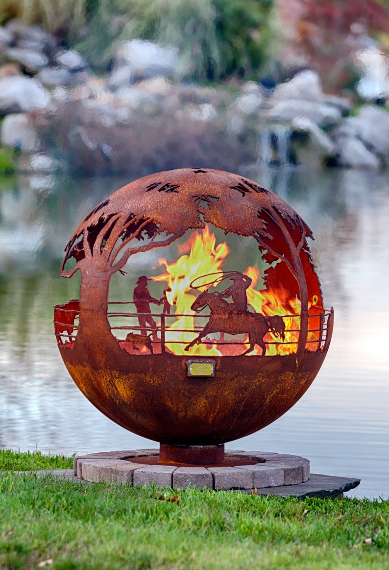 Round Up Ranch Fire Pit Sphere With Flat Steel Base Or Etsy
