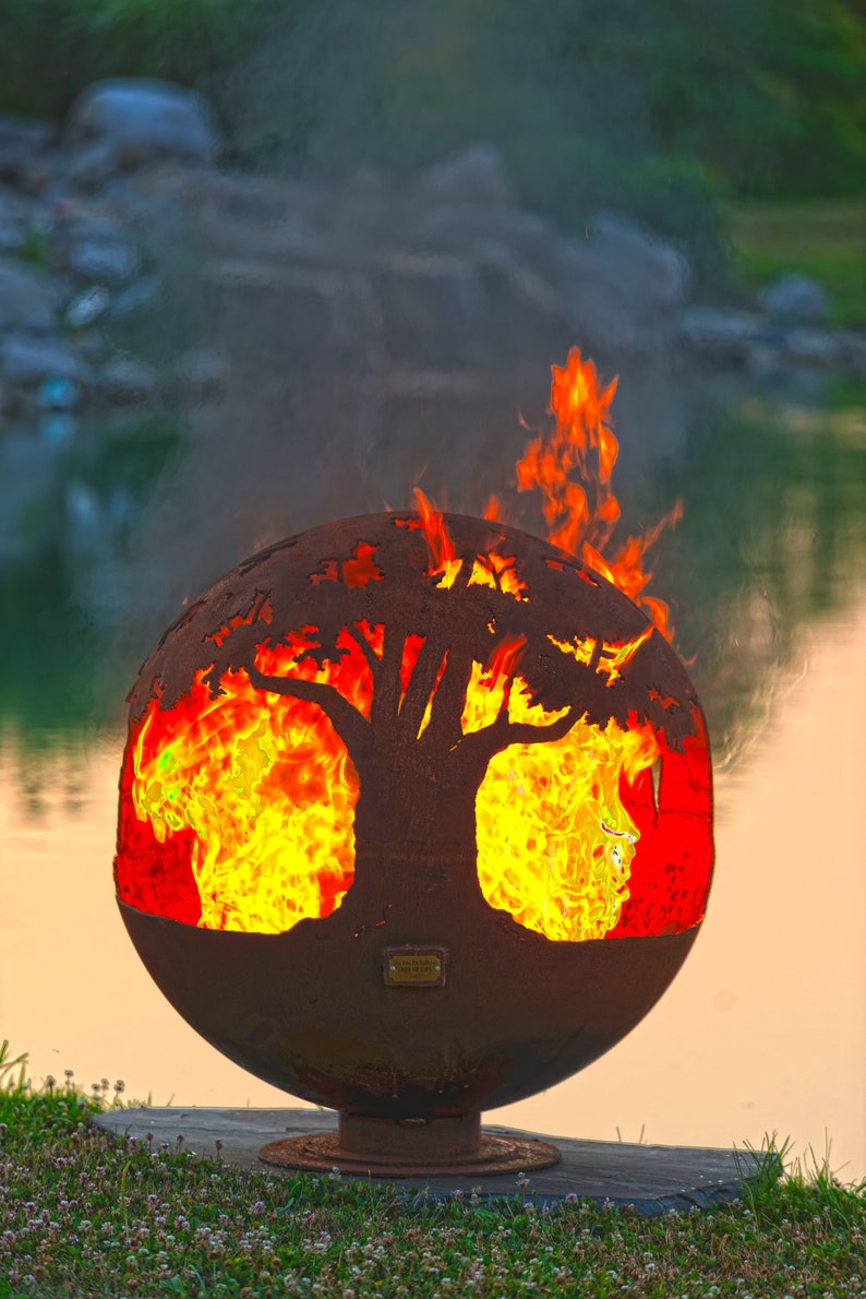 Tree of Life Fire Pit Sphere Hand Cut Steel Sculptural Firepit Custom Made image 5