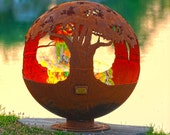 Tree of Life Fire Pit Sphere - Hand Cut Steel Sculptural Firepit - Custom Made