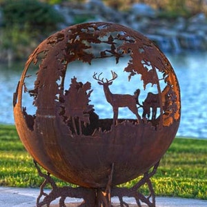 Up North Fire Pit Custom Outdoor Hand Cut Steel Deer Firepit Sphere Custom Made image 5