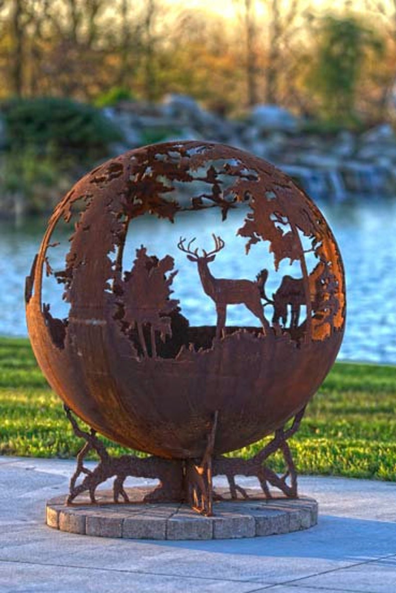 Up North Fire Pit Custom Outdoor Hand Cut Steel Deer Firepit Sphere Custom Made image 5