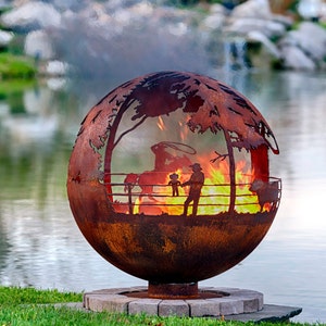 Round Up Ranch Fire Pit Sphere with Flat Steel Base or Horseshoe Base Custom Made image 4