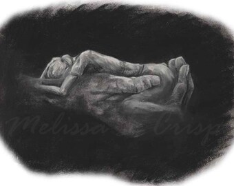 Untitled 2 Charcoal Woman in Hand-Curled-10X14 Fine Art Giclée Print on Paper