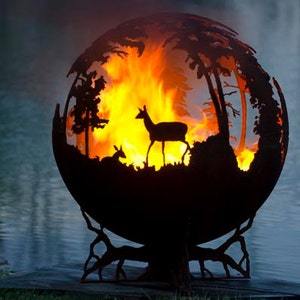 Up North Fire Pit Custom Outdoor Hand Cut Steel Deer Firepit Sphere Custom Made image 3