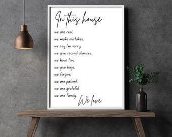 In This House We Love Print: Inspirational Family Quote, Digital Family Art, Family Sign, Family Gift, Printable Wall Art, House Rule