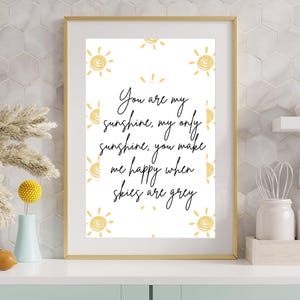 You Are My Sunshine Print, Kids Room Poster Art, Happy Sun Print, Charming Nursery Decor Print, Bright Cheerful Wall Art Poster, Digital Sun