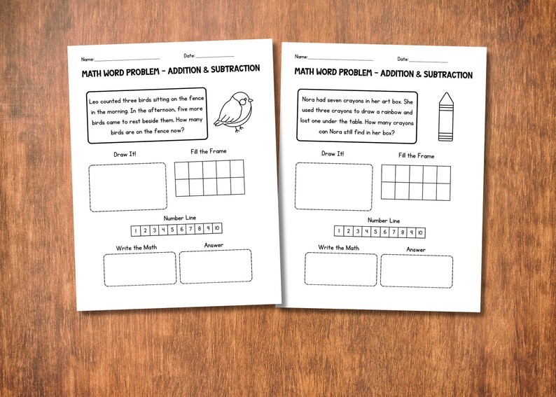 Printable Kindergarten Math Word Problems | 30 Addition and Subtraction ...