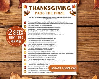 Thanksgiving Pass the Prize Game, Thanksgiving Pass the Present, Pass the Gift Game, Thanksgiving Party Game, Printable Thanksgiving Game