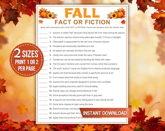 Fall Fact or Fiction Game, Autumn Trivia Printable, Fall Party Game, Harvest Activity, Family Game Night, Fall Quiz