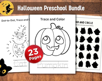 Halloween Preschool Activity Bundle: Tracing, Coloring, Learning (Printable, 23 Pages)