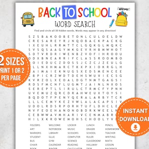Ordsökning för skolstart, utskrivbar klassrumsaktivitet, spel för första skoldagen, barnpussel, lärarresurs, PDF-nedladdning