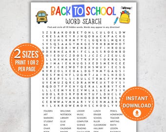 Ordsökning för skolstart, utskrivbar klassrumsaktivitet, spel för första skoldagen, barnpussel, lärarresurs, PDF-nedladdning