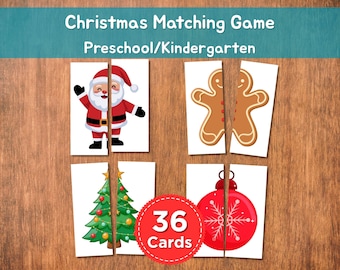 Christmas Matching Puzzle Game | 36 Printable Cards | Holiday Activity for Kids & Toddlers | Cut and Match Game