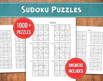 1000 Sudoku Puzzles, Easy to Expert, Printable Sudoku Book, Brain Games, Large Print, PDF Download