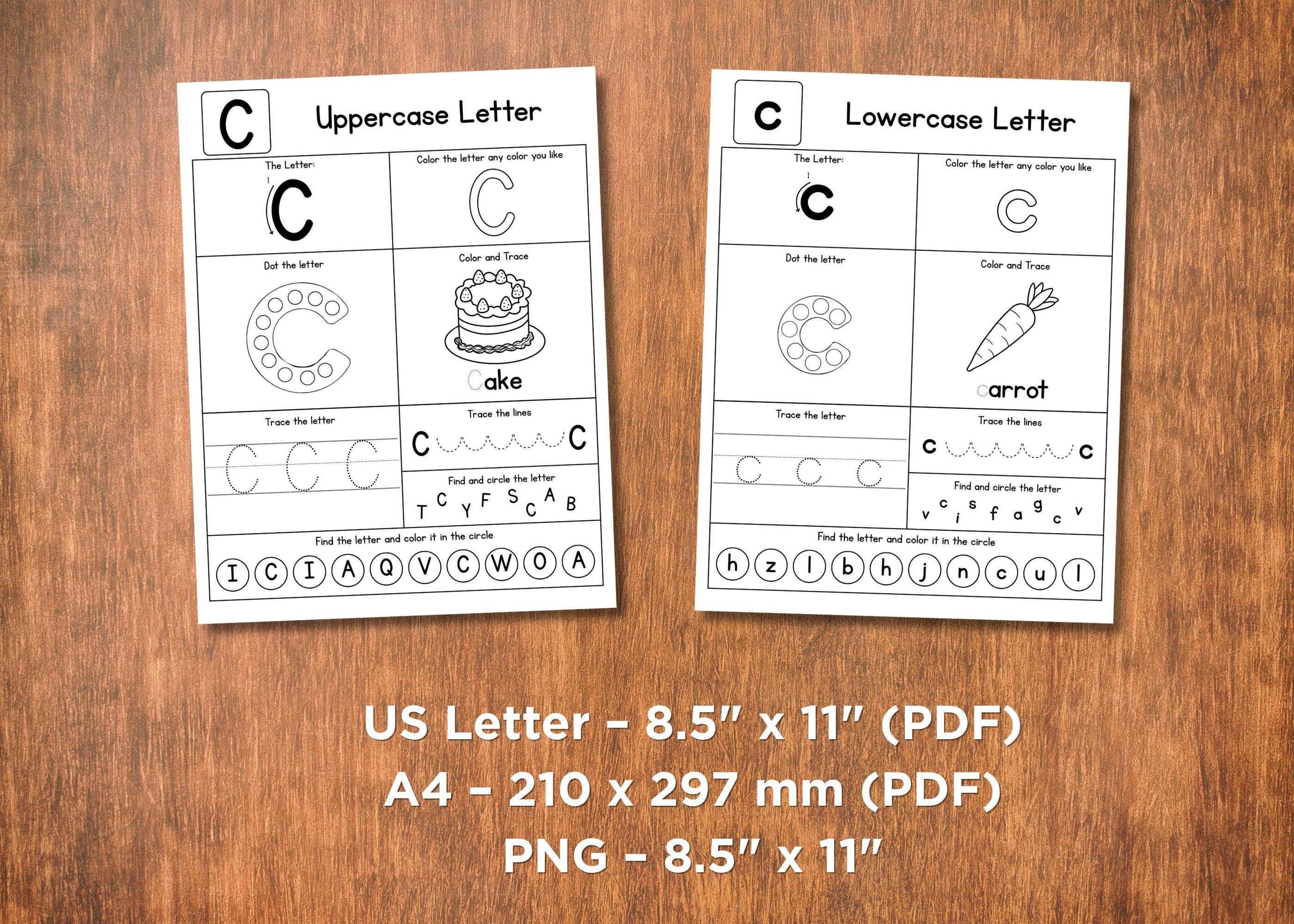 Alphabet Letter Worksheets Printable | 26 Uppercase + 26 Lowercase (52 ...