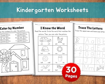 Kindergarten Worksheets | 30 Printable Pages | Preschool Activities | Homeschool Resources | Back to School | No Prep | Instant Download