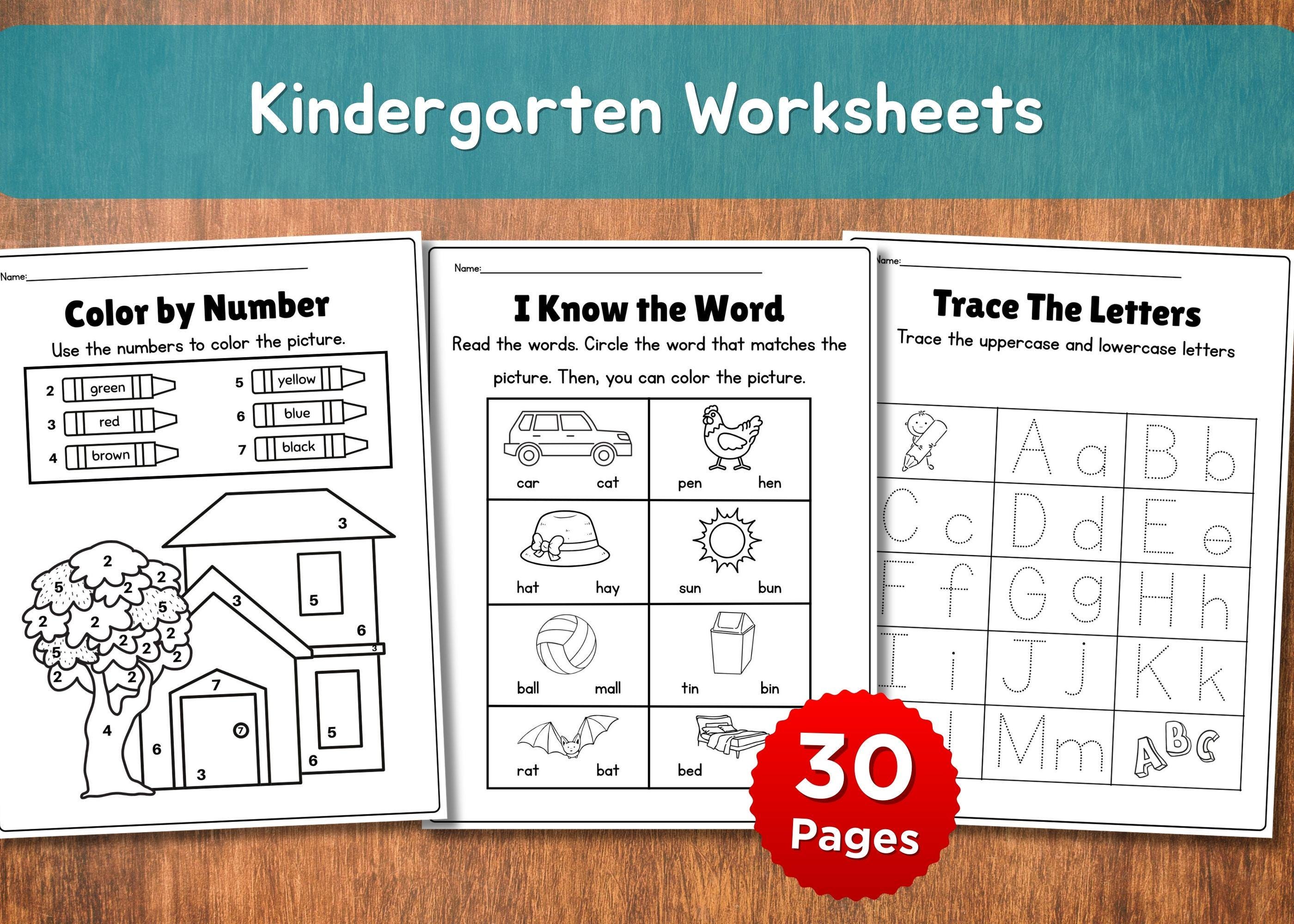 Kindergarten Worksheets 30 Printable Pages Preschool Activities Homeschool Resources Back to School No Prep Instant Download