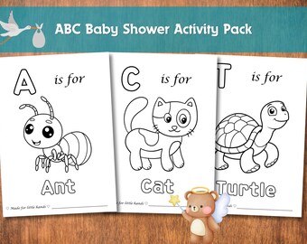 Printable ABC Baby Shower Activity: Coloring Book & Games (Digital Download)