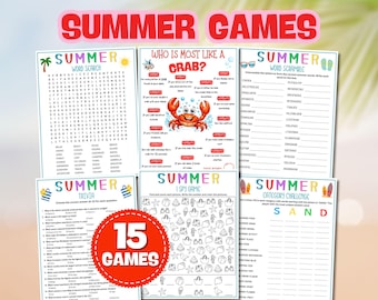 Sommarlekspaket, Utskrivbara sommaraktiviteter, Strandfestspel, Familjesemesterspel, Barn och vuxna
