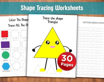 Feuilles de calcul pour le traçage de formes | 30 pages à imprimer pour les enfants d'âge préscolaire | Pack Apprendre et tracer des formes
