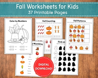 Fall Preschool Worksheets, Autumn Activity Pack for Kids, Kindergarten Learning Worksheets, Fall Printable Activities, Homeschool