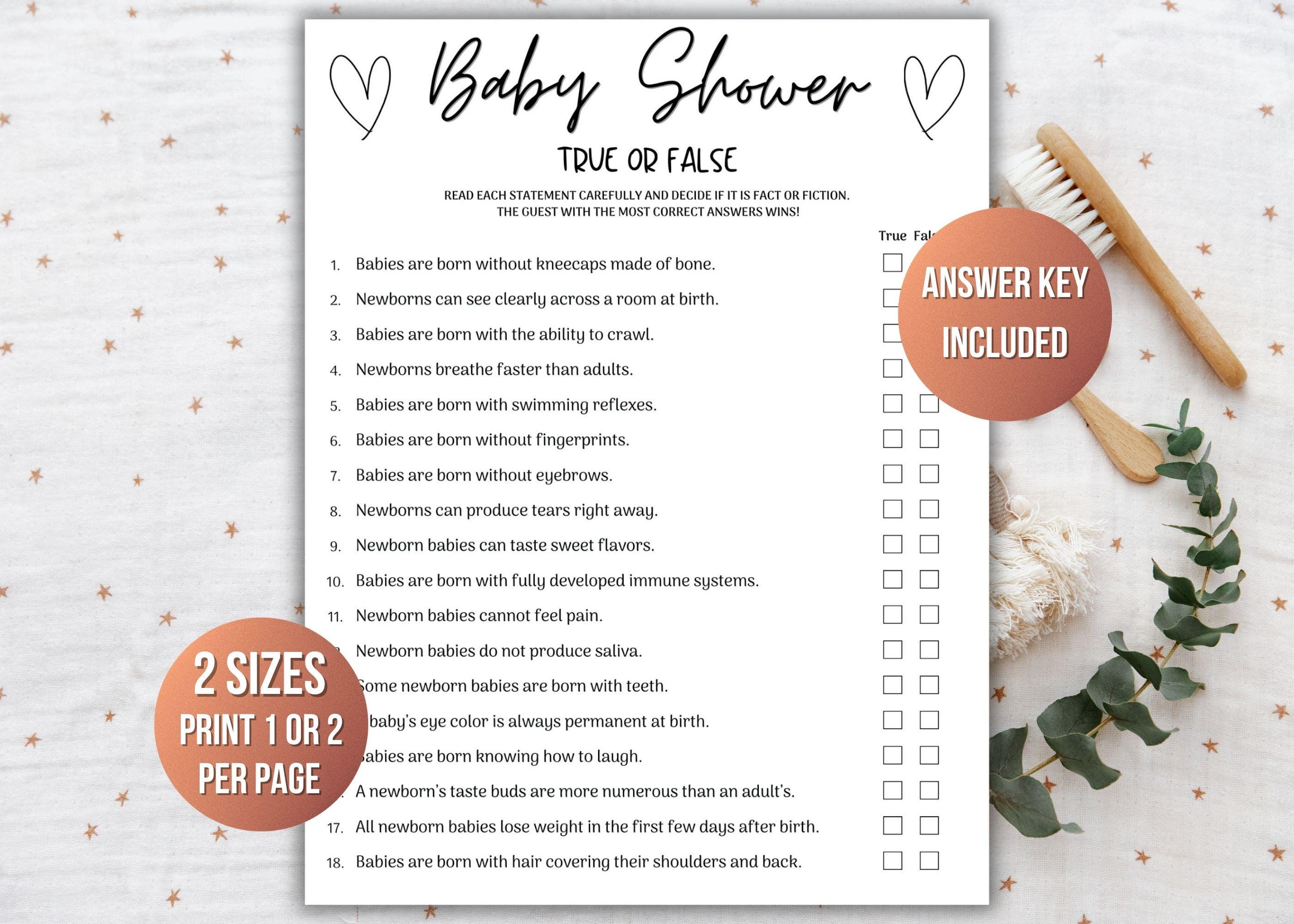 Baby Shower True or False Game Printable, Fact or Fiction Baby Shower ...