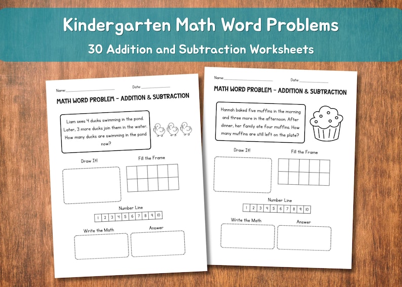 Printable Kindergarten Math Word Problems | 30 Addition and Subtraction ...