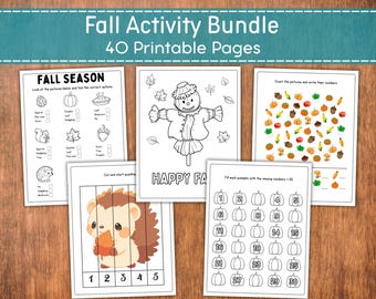 Fall Preschool Worksheets, Fall Activity Pack for Kids, Autumn Printable Activities, Kindergarten Worksheets, Fall Learning Activities