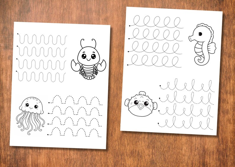 Ocean Animals Line Tracing & Coloring Worksheets | Preschool Fine Motor ...