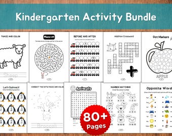 Peut inclure: Ensemble de pages d'activités pour enfants de maternelle, avec divers exercices éducatifs. Comprend le traçage, les labyrinthes, l'addition, les marqueurs de points, la soustraction, les points à relier, la recherche de mots d'animaux, l'association de nombres et les contraires. Plus de 80 pages.