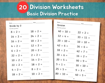 20 Division Worksheets | Basic Division Practice | Printable Math Worksheets with Answers | 3rd Grade & Homeschool