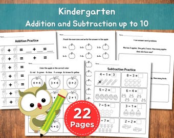 Wiskundige werkbladen voor de kleuterschool | Optellen en aftrekken tot 10 | Rekenoefenpagina's voor kleuters