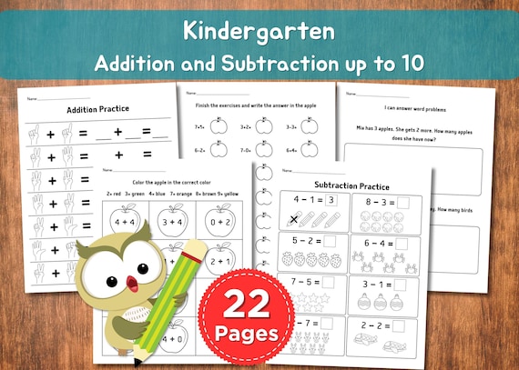 Math Worksheets for Kindergarten | Add & Subtract up to 10 | Preschool Math Practice Pages