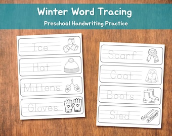 Winter Word Tracing Worksheets | 10 Printable Trace-and-Color Pages | Preschool Handwriting Practice & Vocabulary (4 Words per Page)