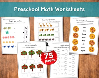 75 Mathe-Arbeitsblätter für die Vorschule | Zählen, addieren & Zahlen üben | Kindergarten Homeschool Printables