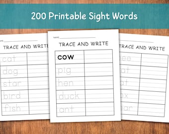 200 Sight Words Worksheets: Handwriting Practice for Preschool & Kindergarten (Digital Download)